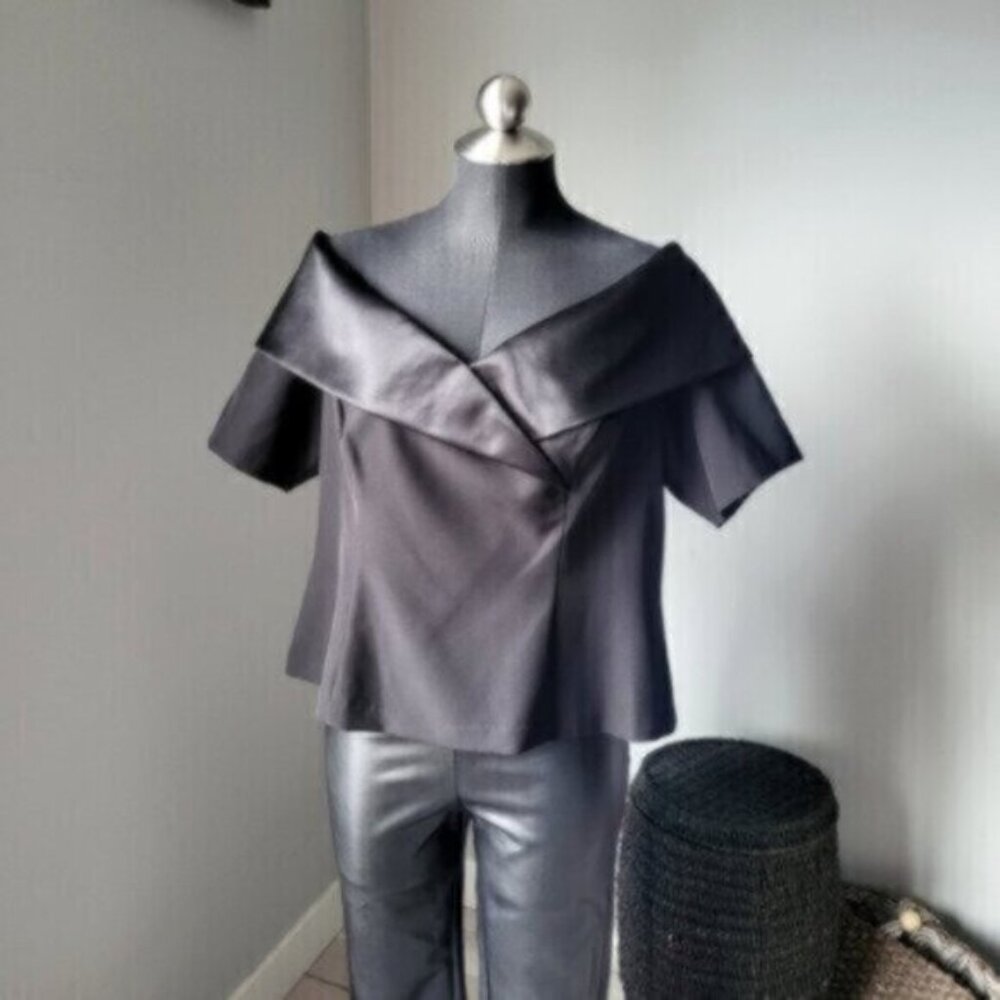 Black Satin Off Shoulder Blouse NWT Sz XL